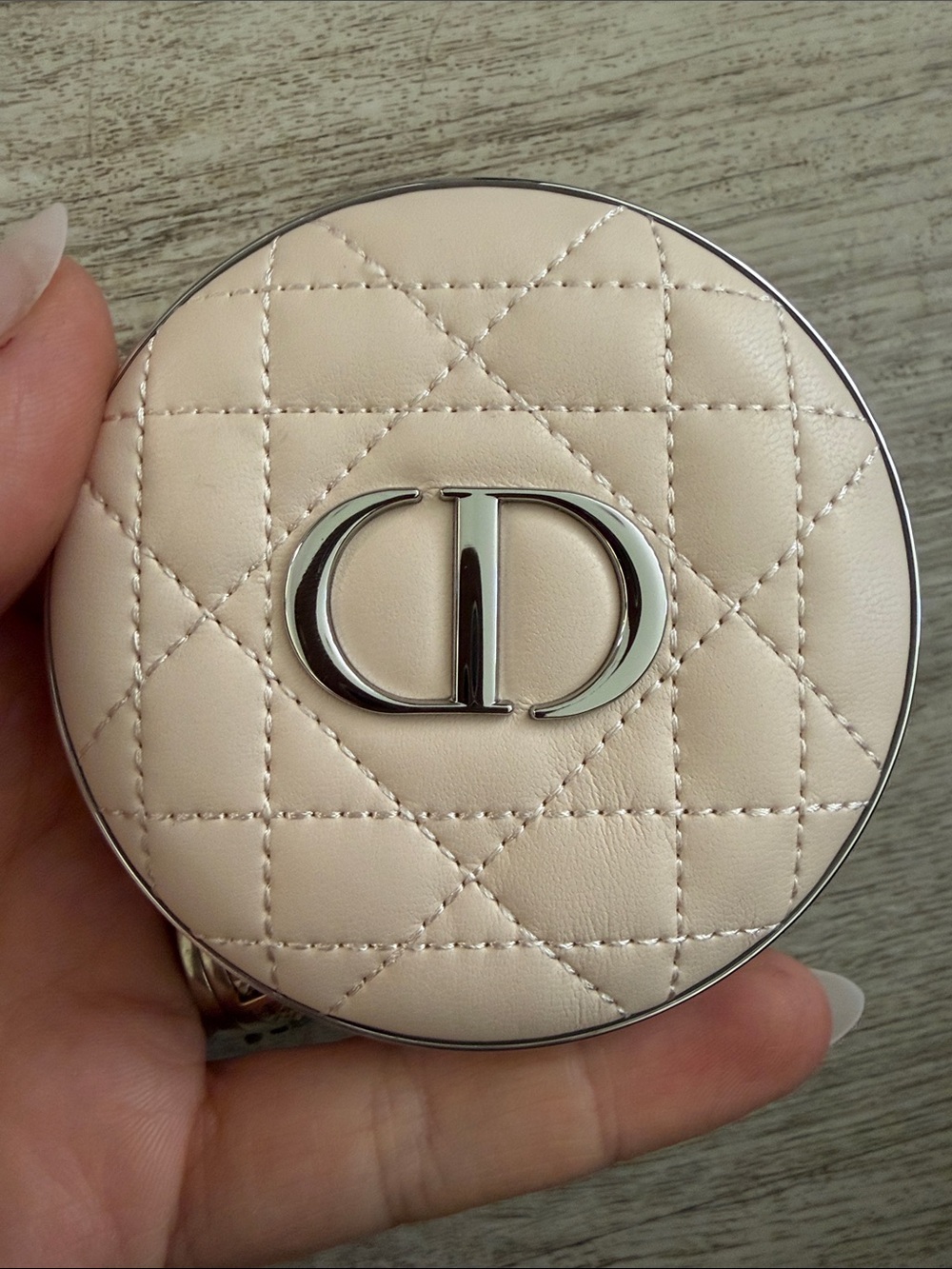 Dior Quilted Compact Case setting powder in Soft Beige with Silver CD Logo
